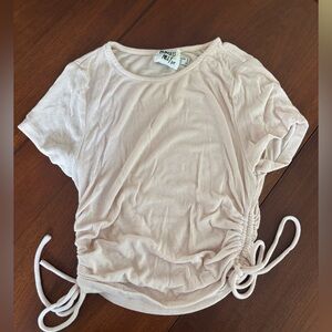 Princess Polly Cream Ruched Tie Front T-Shirt